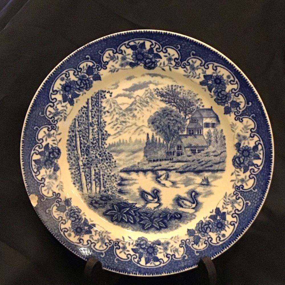 Source Unknown Scenic Blue and White Dinner Plate